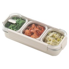 전자렌지 직장인 도시락통 칸칸이 스텐 밀폐용기 소풍 반찬통 런치박스, 700ml 3칸 화이트, 1개