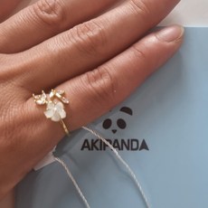 AKIPANDA 여성 플라워 크리스탈 큐빅 오픈 링 반지