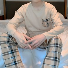 [블랑커브] 남성용 편안한 잠옷 파자마 홈웨어 상하의 세트 (긴팔+긴바지)