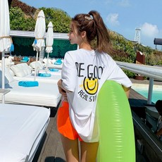 [자체제작] 비키비키 해피니스 래쉬가드 남자 여자 루즈핏 박시 반팔 빅사이즈 비치웨어 스윔웨어 상의