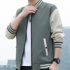 THE G&G 남성용 베이직 스트라이프 블루종 점퍼 바람막이 집업자켓