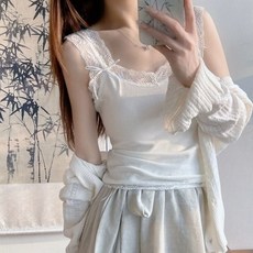 COSYEVNO 여성 여름 레이스 포인트 슬림핏 나시 상의 BCXdd-8