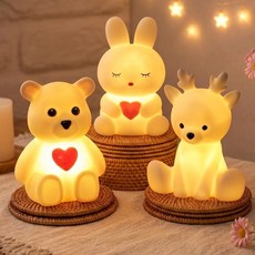 자극 없는 밝기 LED 무드등 동물 캐릭터 수면등 취침등 하트토끼 하트베어 영유아 분리수면 인테리어 가성비, 사슴 사슴