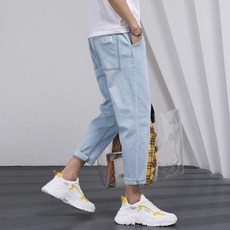 AOKADA 남성 깔끔핏 8부 데님 팬츠 편안한 냉감 청바지