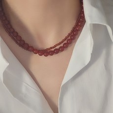 천연 레드 자만옥 원석 비즈 써지컬 목걸이 516