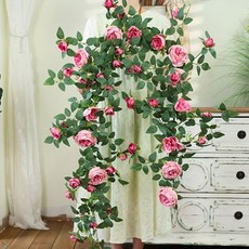 osshop 장미 조화 넝쿨 행잉 가랜드 인테리어 장식, 장미넝쿨 175cm - 핑크