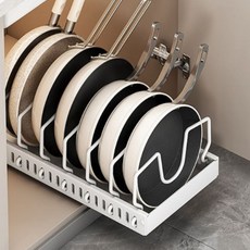 샤인홈리빙 슬라이딩 냄비 후라이팬 정리대 선반 서랍형 프라이팬 수납랙 52cm / 42cm, 1개, 슬라이딩 후라이팬정리대_(세로형)52cm화이트, 9단