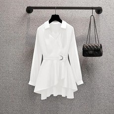 DEARHUA 여성 오픈카라 냉장고 베이직 흰색 허리 프릴 남방 블라우스 봄 여름 빅사이즈 추천 플레어 시원한 하객룩 폴로 코디 화이트 카라 캐주얼 와이셔츠 휴양지 쿨 포인트 셔츠