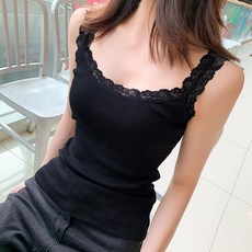 베씨 여성용 레이스 골지 나시 이너 티셔츠