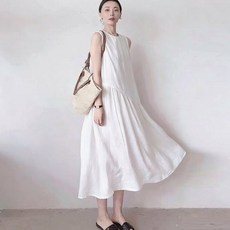 FIRSGIRL 여름 민소매 롱원피스 린넨 루즈핏 시원한 여성 바캉스룩