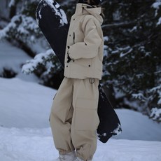 남녀공용 스노우보드복 세트 방풍 방수 보온 스키복, M, 789 카키색 세트