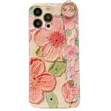 에르모사 갤럭시 S25 S24 S23 S22 S21 케이스 울트라 플러스 GALAXY PHONE CASE HC1122 유화 피치 플라워 핸드 스트랩 휴대폰 케이스