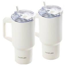 1+1 네오플램 대용량 보온 보냉 스텐텀블러 900ml 빨대 뚜껑포함, 화이트 2P, 1세트