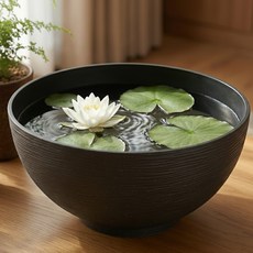 호르투스가든 대형 플라스틱 수반 수경재배 플랜테리어 원형수반 어항, 블랙 중형, 1개