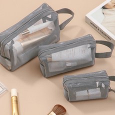 벨리아 메쉬 파우치 휴대용 미니 화장품 여행용 수영장 목욕가방 다용도 망사 파우치 3종세트