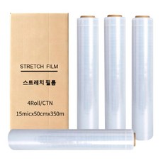에스디엠 스트레치 필름 공업용 수동 랩 1박스(4롤) 사이즈 15mic x 500mm x 350m, 1박스, 투명