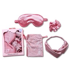 Scawiz 高級絲綢睡眠眼罩 + 髮帶 + 髮圈 + 收納袋套組 2號 粉紅色, 6套