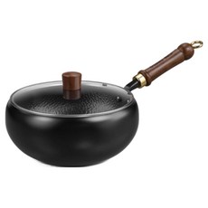 [60% 할인] 수공예 해머 텍스처 정품 넓은 프라이팬 24cm/26cm/28cm, 1개, 프라이팬+유리 뚜껑, 블랙24cm