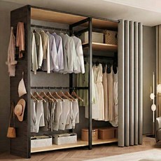 Hausmann 튼튼한 조립식옷장 철제 전면커튼 행거, 블랙