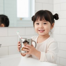 스텐 양치컵 실버 맞춤제작 어린이집 유치원 네임 스테인레스 그림 사진 이니셜 답례품 주문제작, 손잡이형, S