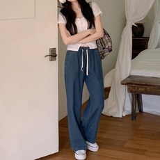 MSF 우먼즈 여성용 밴딩 와이드 데님 팬츠