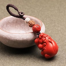 재물과 금전운을 부르는 고급스러운 경면주사 비휴 자동차 열쇠고리 액운 방지와 출입 평안을 위한 불교 키홀더(고급 선물박스 증정), 주사 비휴 × 1개