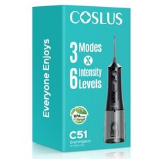 COSLUS 코슬루스 6단 수압+3종 모드 휴대용 구강세정기 IPX7 급방수+4개 노즐팁, 검정색, C51 검정색, C51