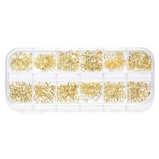 金色及銀色系列008心型星型三角型方型迷你框架造型美甲飾品 12款組, 金子, 1套