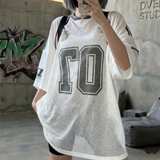 남녀공용 매쉬 반팔티 풋볼 댄스복 오버핏