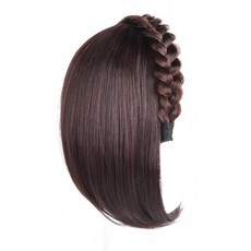 하이유니 트위스트 땋은 벼머리 단발 헤어 밴드 머리띠 가발, 다크브라운, 1개