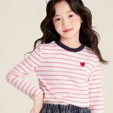 학생 주니어 여아 스트라이프 하트 긴팔 티셔츠 130-170