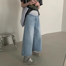 천하오 임산부 캐주얼 빅사이즈 8부 와이드 청바지 L2086