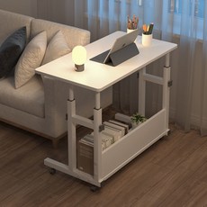 [반전] 높이조절 이동식 사이드 테이블 다용도 컴퓨터 책상 프리미엄 사무용 공부용 테이블, 흰색