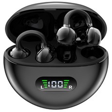 Seefer 귀걸이형 오픈형 블루투스 이어폰 | 블루투스 5.4 고음질 자동 페어링 LED 배터리 표시, 검정색, Q71