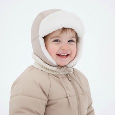 뚜뚜아트 아기 유아 방한 패딩 모자 베이지 방수 털모자