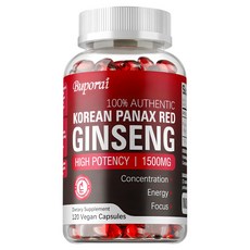 한국산 홍삼 1500mg - 최고의 퍼포먼스 집중력 활력을 위한 에너지 보충제 - 고효능 인삼뿌리 추출물 - 120캡슐 (비건), 1개, 60정