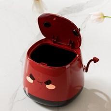 DAIRUSO 귀여운 악마 캐릭터 원터치 미니 휴지통, 레드 블랙