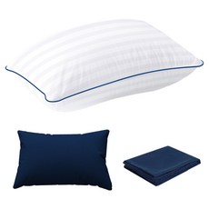 가정용 코튼 베개 베개 와 베개커버, 화이트+블루, 1개