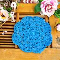 컬러풀한 플라워 도일리 크로쉐 테이블 매트20cm, 파랑색, 1개
