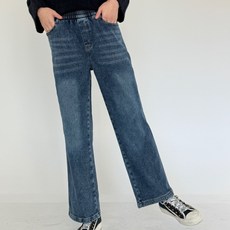 여성용 스판 밴딩와이드 데님팬츠 기모 청바지