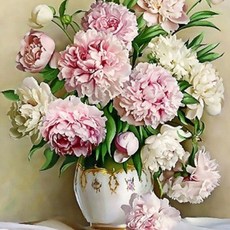 심스타 실십자수 해바라기 장미 모란 꽃 12종 프린트 도안 패키지, 1개, 2번 모란꽃화병(실크)