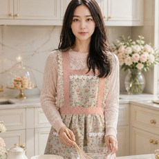 바른광 꽃무늬 프릴 앞치마, 1개, 러블리핑크