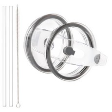 LJL [1+1]스탠리 텀블러 뚜껑 1180ml/887ml/591ml 호환 플립 빨대 디자인 교체용- 빨대 포함, 그레이, 1세트, 591ml