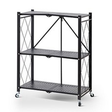 코코데모 원터치 접이식 폴딩 철제 선반 이동식 베란다 선반 바퀴달린 수납장 펜트리, 블랙, 1개, 블랙3단