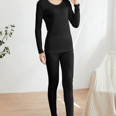 1+1 하누리 여성용 겨울 따뜻한 발열 초극세사 기모내의 상하의 세트 블랙에디션