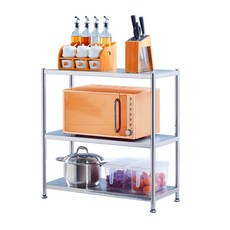 스테인리스 철제 선반 다양한 단수 선택가능 3D 입체 물결 층판 주방 베란다 화장실 다용도 수납 선반 높이 조절 가능, 3단, 실버