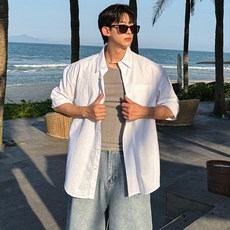 [1+1] 2장세트 반팔 면 100% 고밀도 세미 오버핏 옥스포드 셔츠 남방 빅사이즈