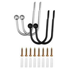 4pcs 커튼 고정 후크 U자형 금속 후크 U자형 루프 홀더 벽부착 U자형 후사고리 다용도 걸고리(검정색 2개 은색2개) 팽창 나사관 나사 포함