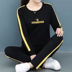 COSYEVNO 여성 캐주얼 스포츠 패션 라운드넥 맨투맨 긴팔 상하복 세트 봄가을 1CXJ