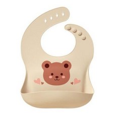 따블리에 실리콘 아기 턱받이 이유식용 자기주도 방수 포켓형, 1개, 1개입, 베이지